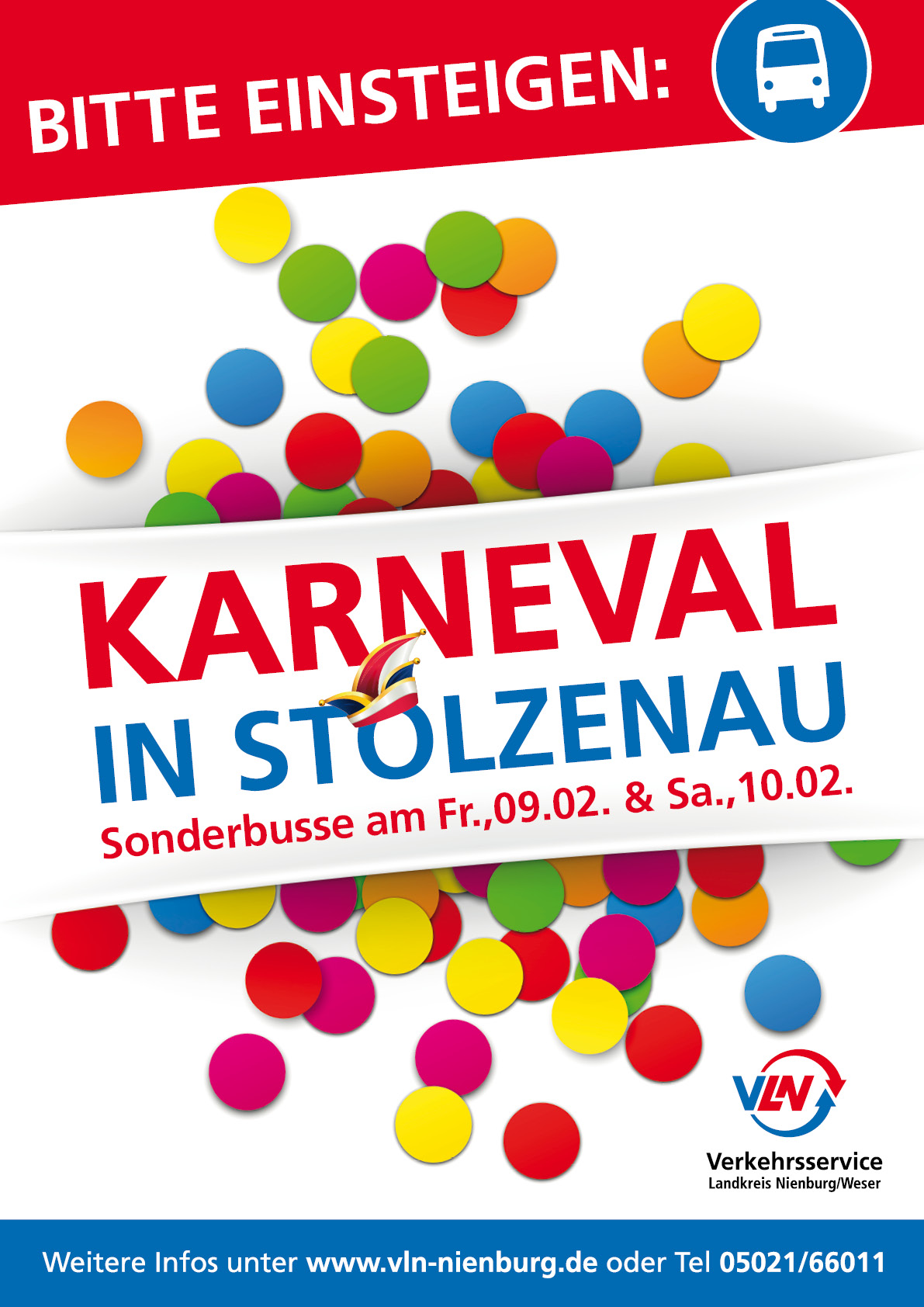 Werbeanzeige Karneval in Stolzenau mit Konfetti